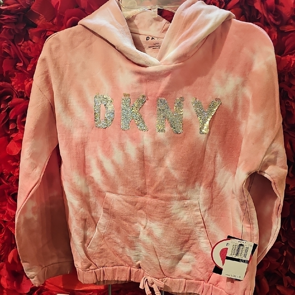 DKNY NWT Girls Pink Tie-Dye Hoodie Size Large (12)
